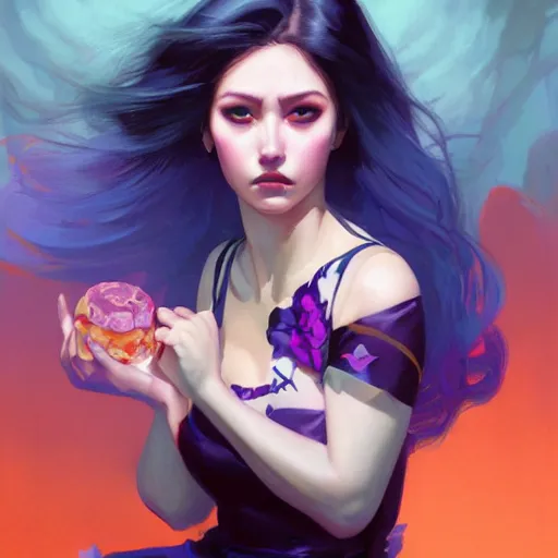 Image similar to half - darkness void woman with cute - fine - face, pretty face, multicolored hair, realistic shaded perfect face, extremely fine details, by realistic shaded lighting poster by ilya kuvshinov katsuhiro otomo, magali villeneuve, artgerm, jeremy lipkin and michael garmash and rob rey, riot games
