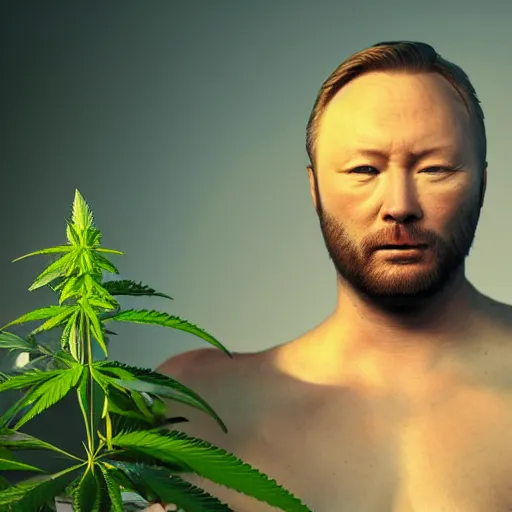 Image similar to limmy brian limond as cannabis plant, realistic artstyle, wide shot, dramatic lighting, octane render, hyperrealistic, high quality, highly detailed, hd, beautiful, cinematic, 8 k, unreal engine, facial accuracy, symmetrical