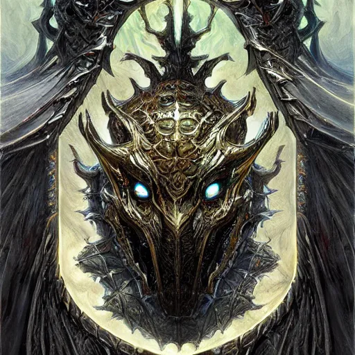 Prompt: The Black Dragon Mask D&D fantasy Item, art by Donato Giancola and James Gurney, digital art, trending on artstation