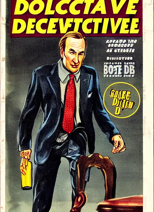 Image similar to portrait of bob odenkirk as saul goodman in the style of a detective book cover ace - high detective magazine 1 9 3 6, mad magazine, cover