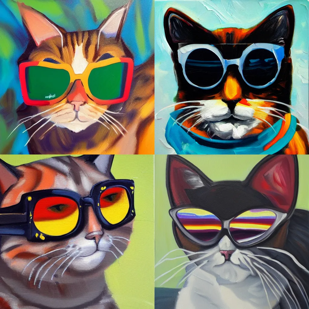 Prompt: abstract oil painting of a cat wearing sunglasses