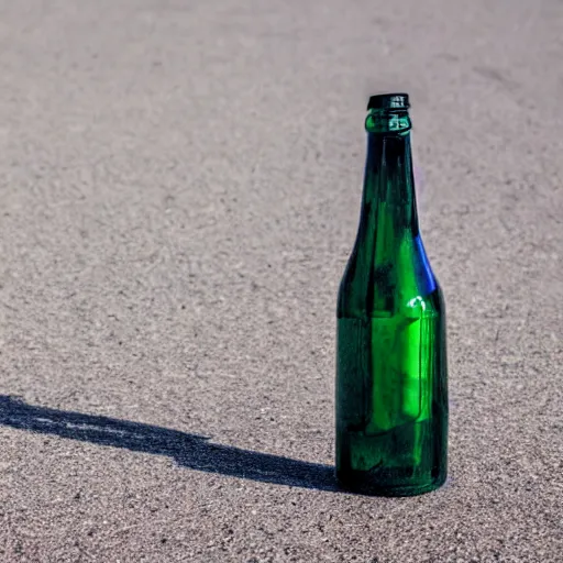 Image similar to symmetrical photo of bottle standing on asphalte