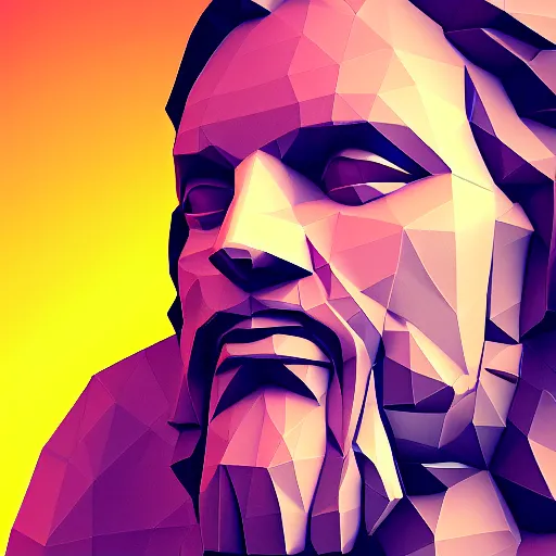Prompt: low poly 3D model of Jesus Christ created in Blender, 8k, bright colors, neat composition, cute