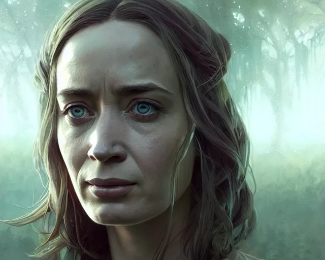 Image similar to highly detailed portrait of emily blunt, in the walking dead, stephen bliss, unreal engine, fantasy art by greg rutkowski, loish, rhads, ferdinand knab, makoto shinkai and lois van baarle, ilya kuvshinov, rossdraws, tom bagshaw, global illumination, radiant light, detailed and intricate environment