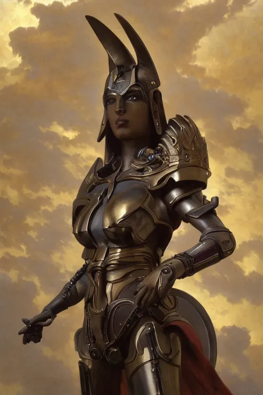 Prompt: Mystical Anubis, Regal, Realistic, Refined, full portrait of a beautiful female Cyborg Valkyrie Warrior, Detailed Digital Art, Oil Painting, William-Adolphe Bouguereau, Steampunk, Walt Disney (1937), dynamic lighting, very very very very very beautiful, character illustration by François Boucher, Highly Detailed, Cinematic Lighting, Unreal Engine, 8k, HD