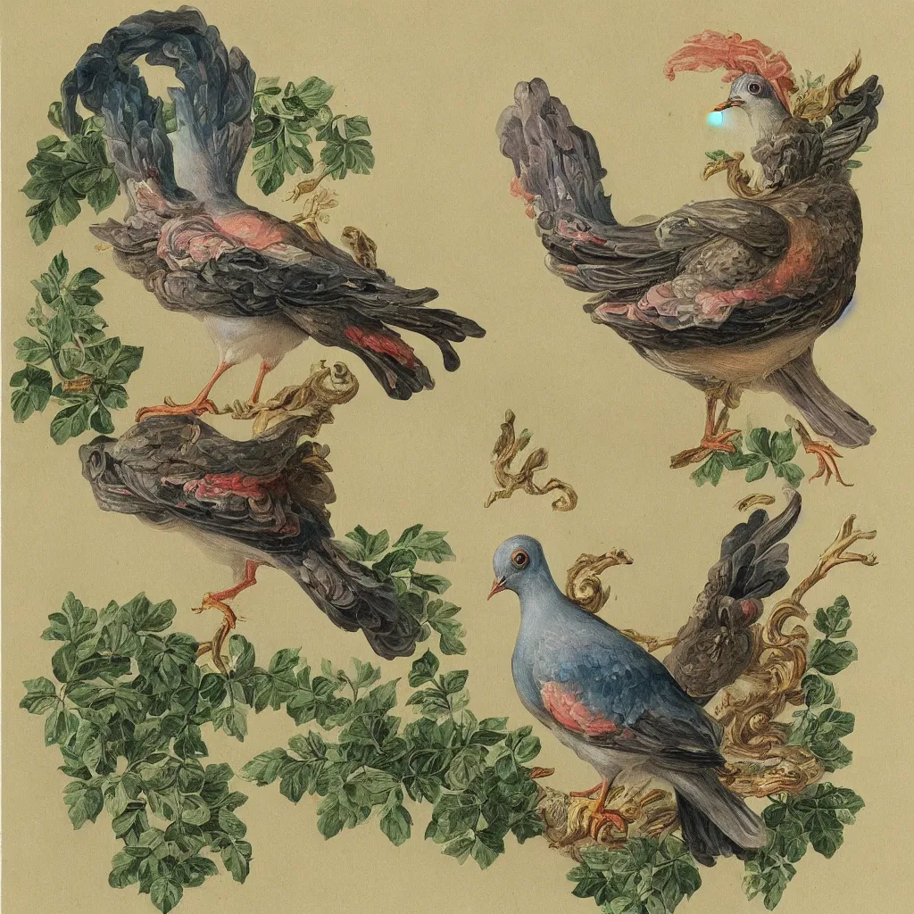 Image similar to rococo painting of a pigeon, y 2 k aesthetic, clip art