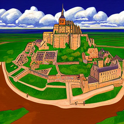 Image similar to mont saint michel,digital painting,isometric,beautiful