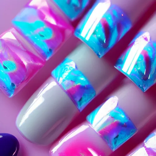 Prompt: vaporwave nightcore nail polish advertisement