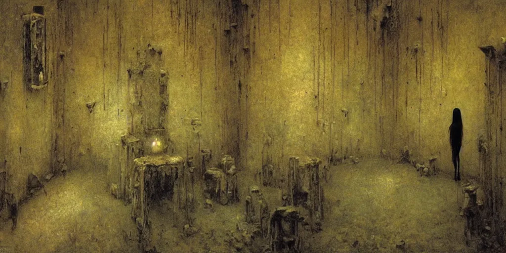 Image similar to detailed room of alchemist by Beksinski, Luis Royo