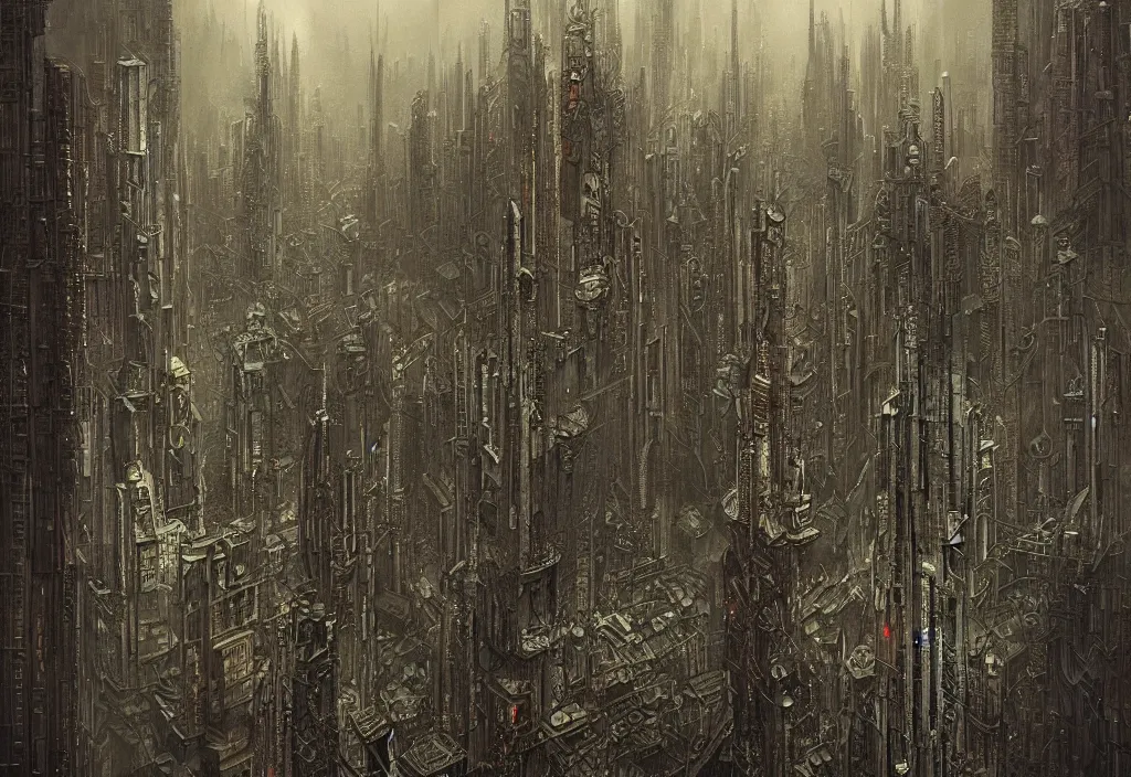 Image similar to in the art style of H.R. Giger, a cyberpunk city scape in isometric style, by Beksinski 4k, deviantart, trending on artstation