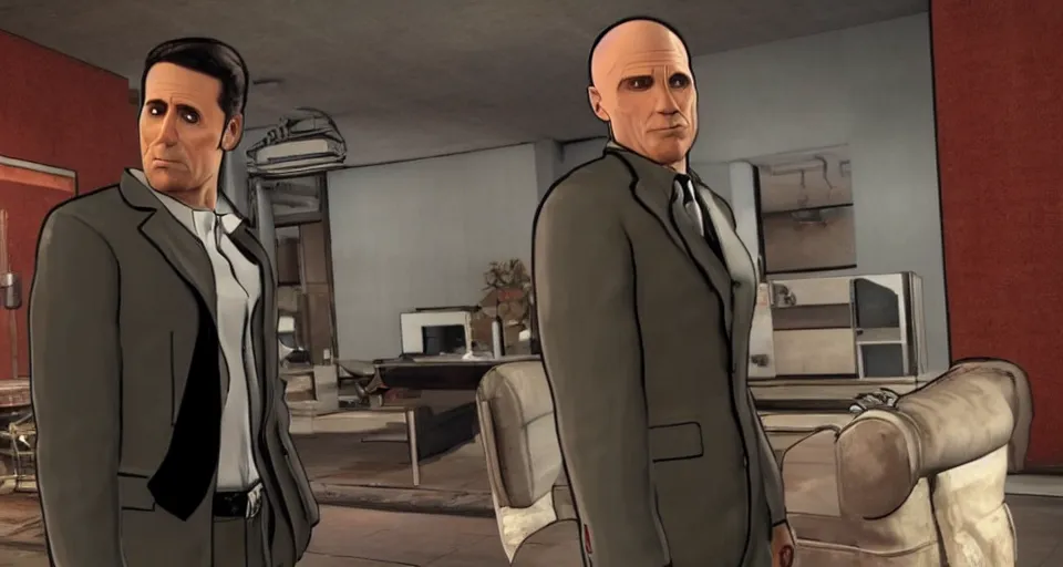 Image similar to Screenshot of Sterling Archer from the show Archer as a 3d NPC in the videogame 'Hitman 3' (2021). Scene is a wealthy event in a decadent environment. Sharpened. 1080p. High-res. Ultra graphical settings.