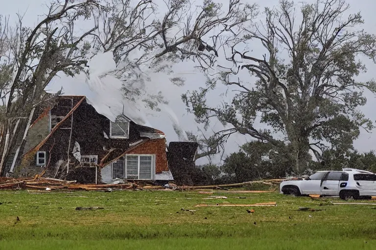 Image similar to a far away shot of a tornado hitting a house