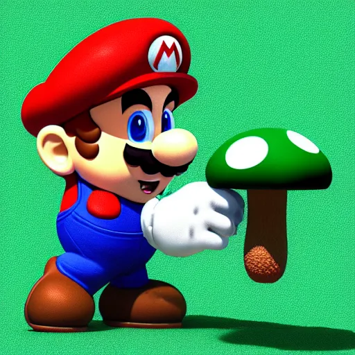 Image similar to 3 d render of mario eating a green and white mushroom