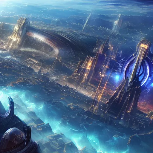 Prompt: A widespread luxurious asgardian city with oceans surrounding, sci fi fantasy, featured on pixiv, 4k hd art, cinematic lighting, hyperrealistic, ultra detailed, 8k hd artwork, cinematic