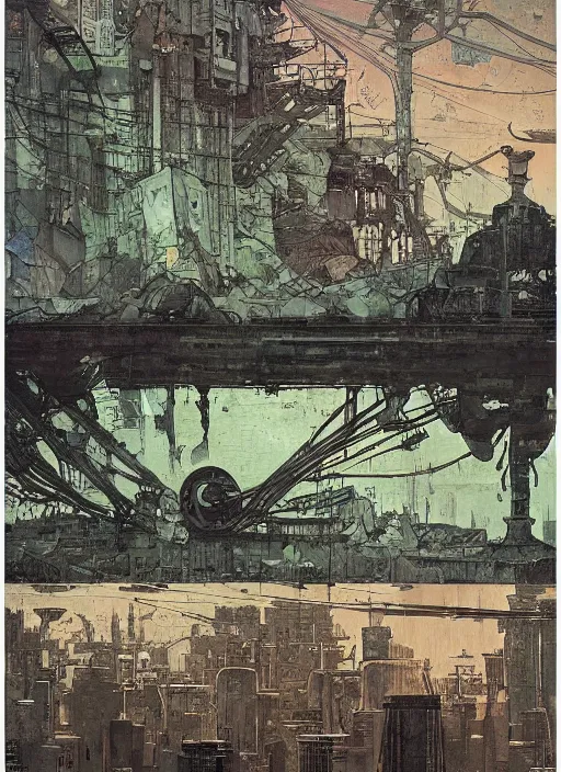 Prompt: 2 0 8 0 apocalyptic toxic scene by shaun tan, intricate, torn paper decollage, graphic novel, oil on canvas by edward hopper, ( by mattias adolfsson ), by moebius