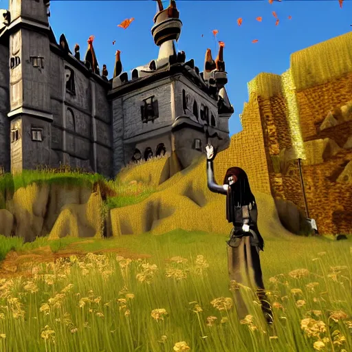 Image similar to beautiful gothic castle landscape in the style of Goat simulator, Gameplay Footage