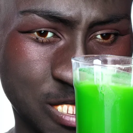 Prompt: people drinking green predator blood for fun.