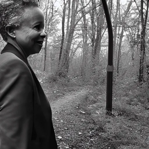Image similar to chicago mayor lori lightfoot was spotted on woodland trail cam at midnight grayscale night vision