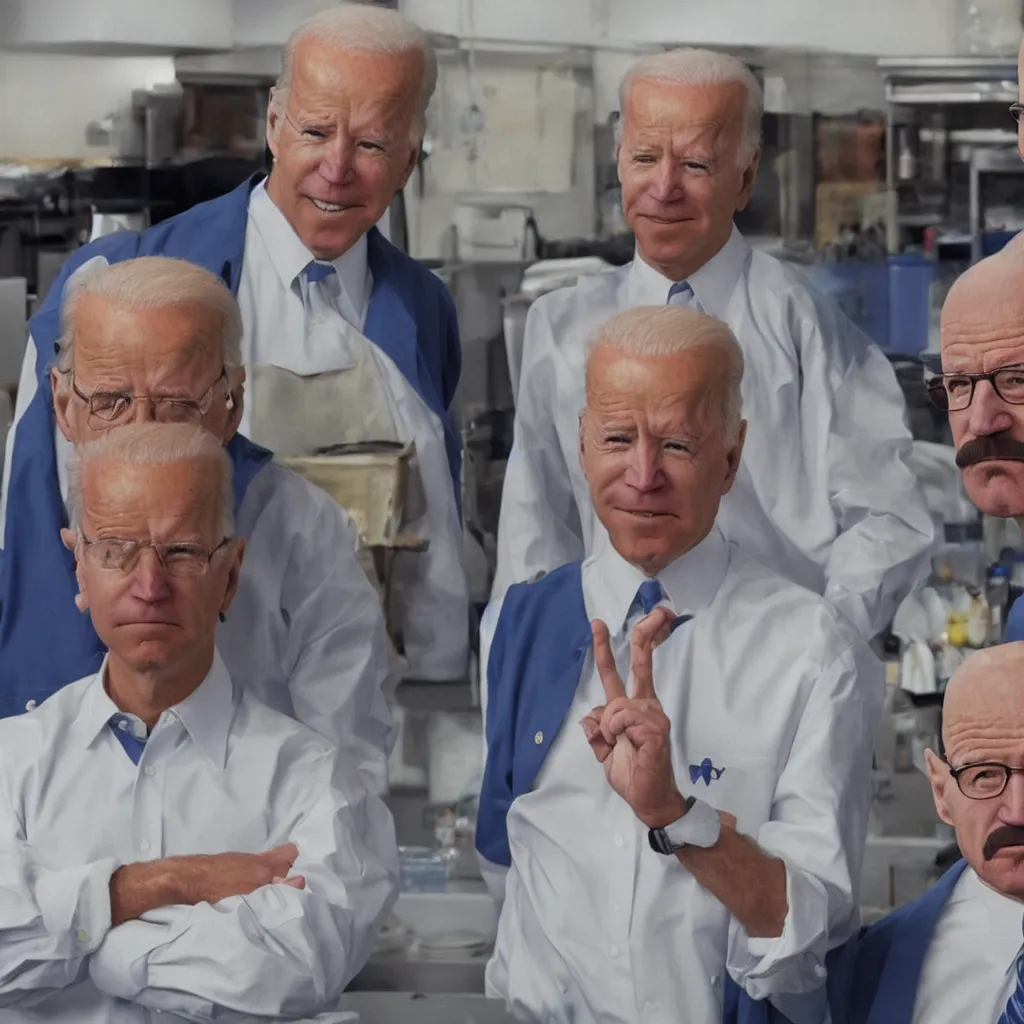 Prompt: Joe biden and Walter White in Los Pollos Hermanos, photorealistic