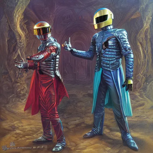 Image similar to Daft Punk as fantasy D&D characters, portrait art by Donato Giancola and James Gurney, digital art, trending on artstation