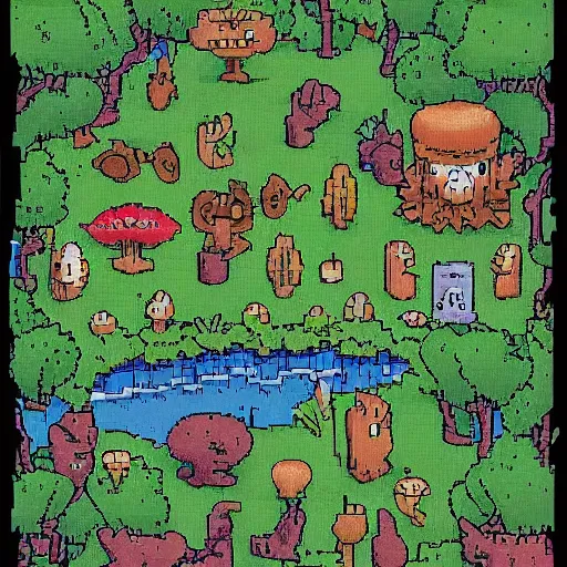 Prompt: pixel art forest in the style of the far side ( print comic )