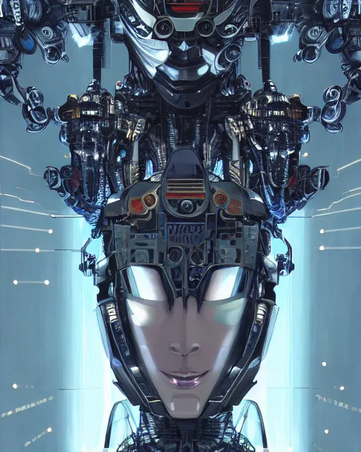 Image similar to the face of a cybernetic geisha mecha, scifi, ghost in the shell, intricate sci fi panels made of metal, elegant, highly detailed panel cuts, greeble detail, caustics and refraction, neon glowing eyes, digital painting, artstation, concept art, high tech fantasy, sharp focus, illustration, art by marco plouffe arstation and Riot Studios and Blizzard Studios