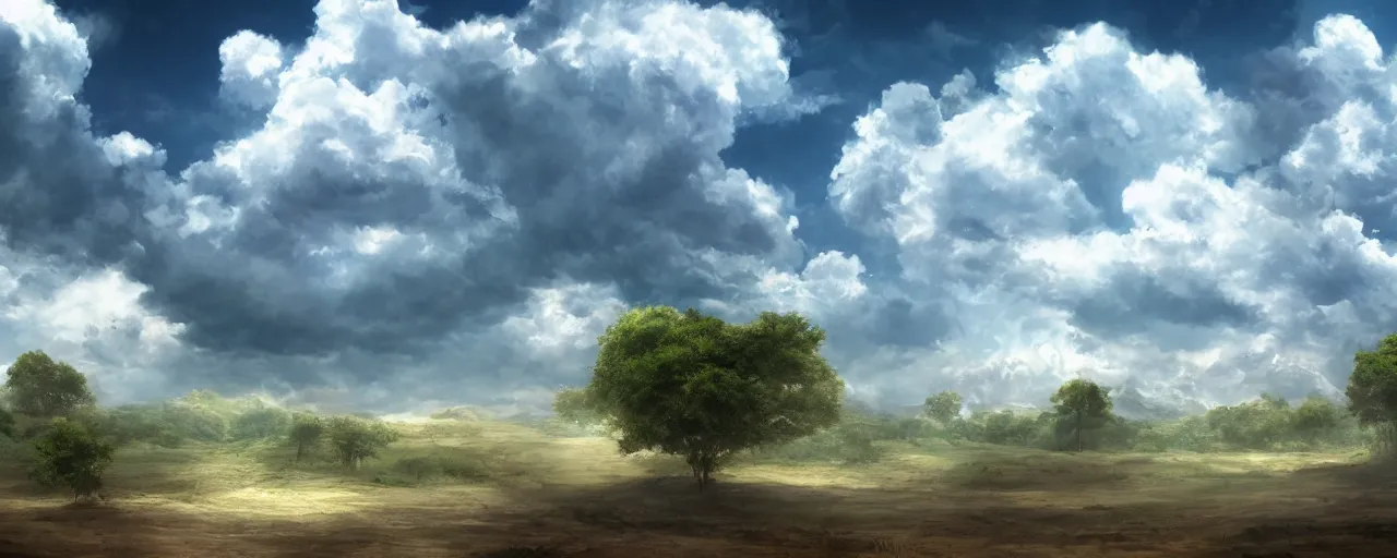 Image similar to peaceful puffy clouds, matte painting, concept art, 4k