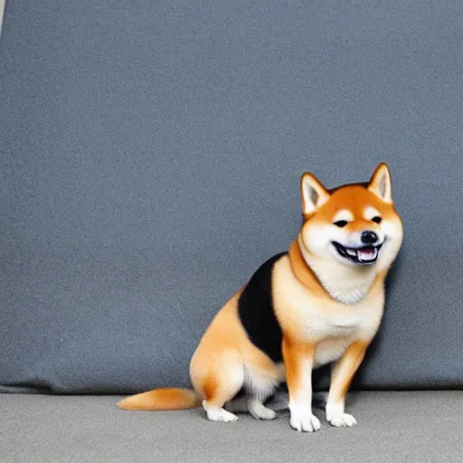 Image similar to Shiba Inu wheezes loudly after laughing. It's never heard something so funny in its life.