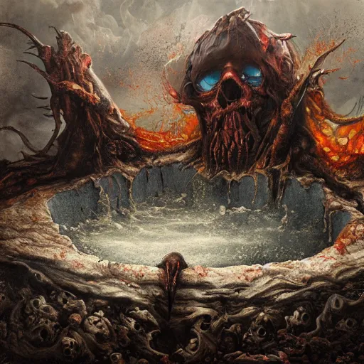 Image similar to A demonic cesspool of pure evil, hell, matte oil painting, highly detailed, astonishing detail