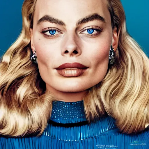 Image similar to a portrait of margot robbie, vogue cover, highly detailed