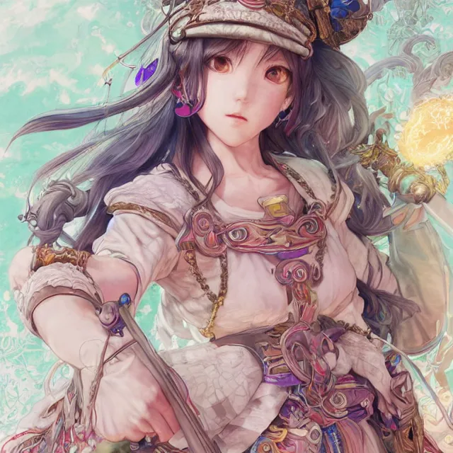 Image similar to studio portrait of neutral good colorful female cleric bard healer as absurdly beautiful, elegant, young sensual anime girl, ultrafine hyperrealistic detailed face illustration by kim jung gi, irakli nadar, intricate linework, sharp focus, bright colors, matte, octopath traveler, final fantasy, unreal engine highly rendered, global illumination, radiant light, intricate environment