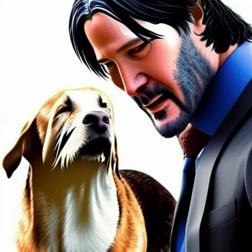 Prompt: John Wick Smiling and Playing with His Dog