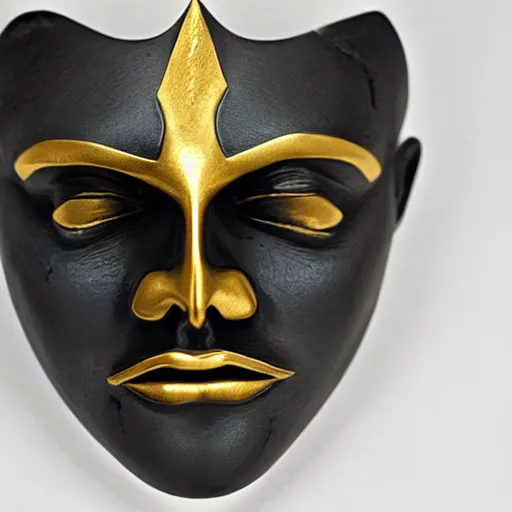 Image similar to perfect statue of beautiful evil face made from black marble with gold, by johannes voss