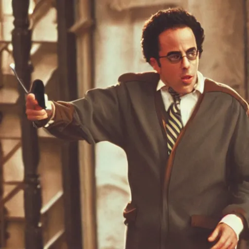 Image similar to jerry seinfeld as harry potter, movie, photography,