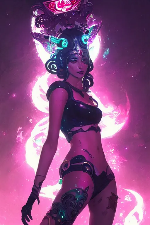 Image similar to diana from league of legends, cyberpunk futuristic neon. moon glowing in background, decorated with traditional japanese ornaments by ismail inceoglu dragan bibin hans thoma greg rutkowski alexandros pyromallis nekro rene maritte illustrated, perfect face, fine details, realistic shaded, fine - face, pretty face, masterpiece