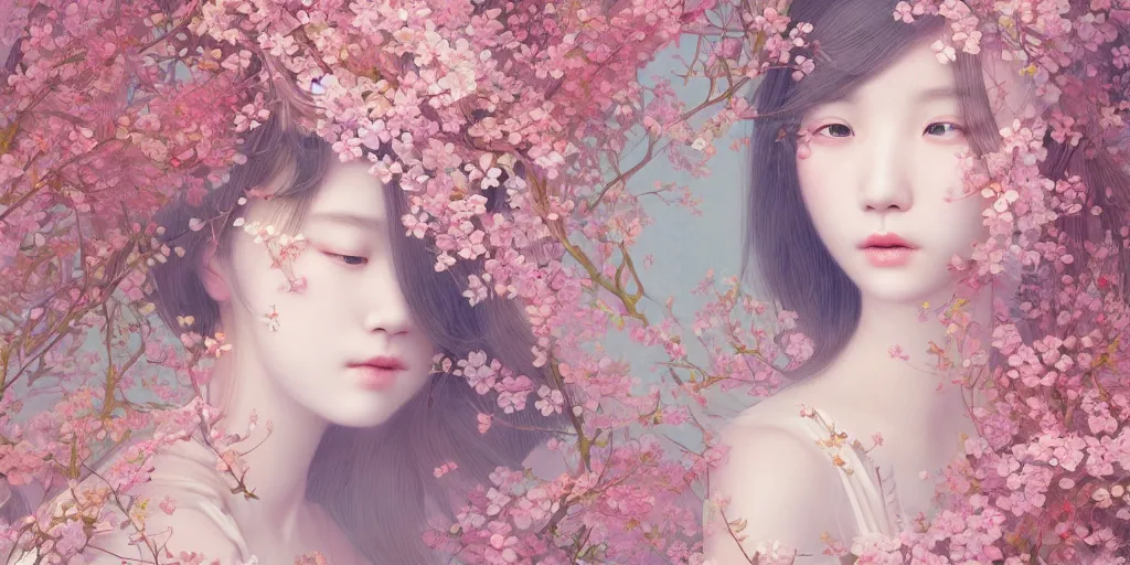 Image similar to breathtaking delicate detailed concept art painting pattern blend of flowers and girls, by hsiao - ron cheng, bizarre compositions, exquisite detail, pastel colors, 8 k