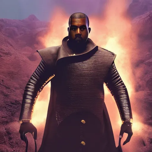 Prompt: Kanye West as Emperor Napoleon in Fallout New Vegas, splash art, movie still, cinematic lighting, dramatic, octane render, long lens, shallow depth of field, bokeh, anamorphic lens flare, 8k, hyper detailed, 35mm film grain