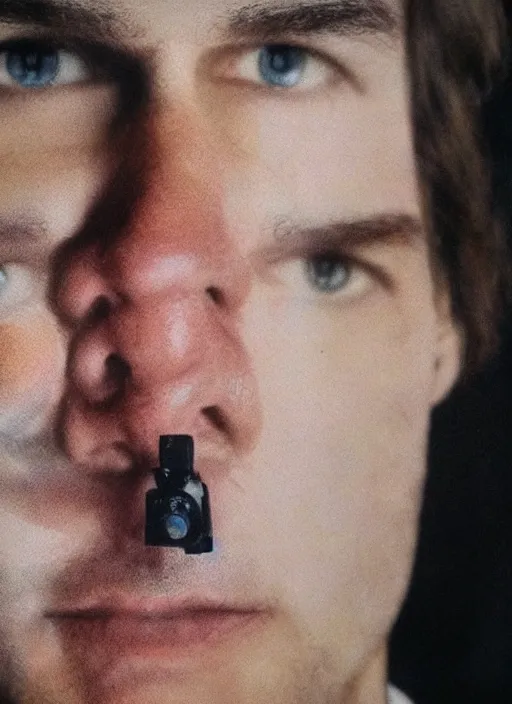 Image similar to close-up photography of someone wearing Tom Cruise's face