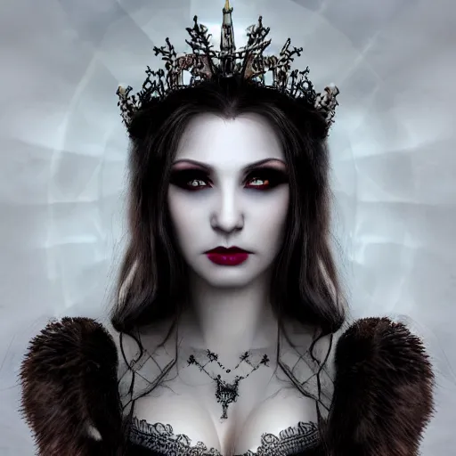 Prompt: beautiful vampire queen, eye contact ,highly detailed, 4k, HDR, smooth, sharp focus, hyper realistic, high resolution, award-winning photo