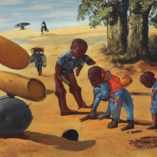 Prompt: ''children excavating a ufo''