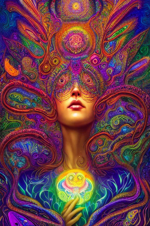 Prompt: third eye opening dream of wild life, extremely colorful psychedelic experience, abstract, dmt, psilocybin, lsd, intricate, elegant, highly detailed, digital painting, artstation, smooth, sharp focus, illustration, art by hana yata, android jones, josephine wall octane render, unreal engine, 8 k