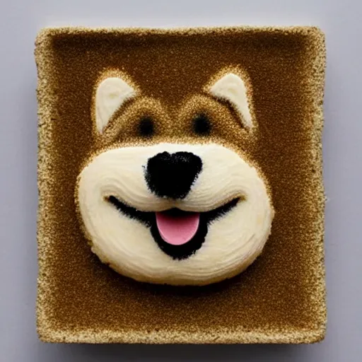 Image similar to a rice krispie square sculpture of a shiba inu head