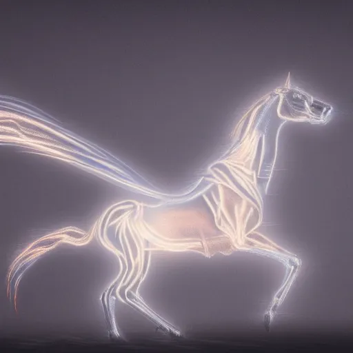 Image similar to neon digital fantasy horse by Eadweard Muybridge and George Stubbs reimagined by industrial light and magic, digital screenshot, trending on artstation