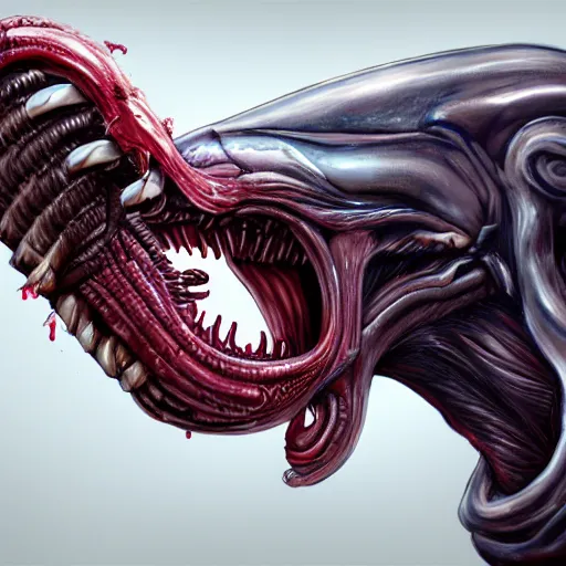 Image similar to a beautiful being licked by an xenomorph, highly detailed, photorealistic, artstation, smooth