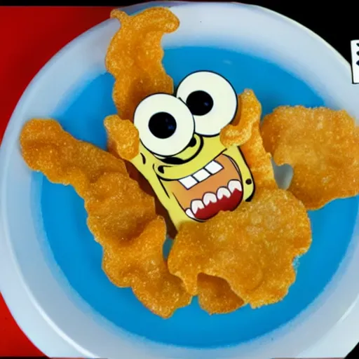 Image similar to pork rind snack in the style of Spongebob Squarepants