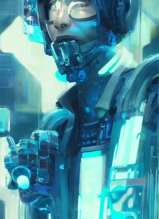 Image similar to concept art close up blue cyberpunk character, by shinji aramaki, by christopher balaskas, by krenz cushart