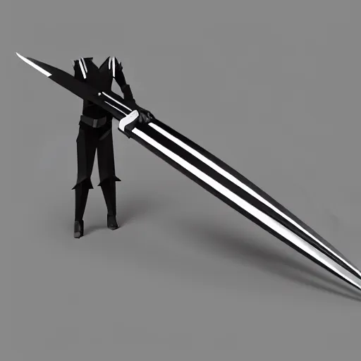 Image similar to 2 dimensional, vector, low poly, black crystal katanas icon, grey background, cgsociety, artstation, octane render