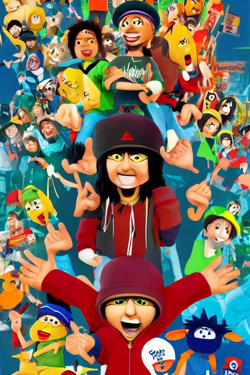 Image similar to parappa the rapper and tommy wiseau, ghanaian movie poster, highly detailed, olive garden, explosions, pasta, high octane render, hd, realism