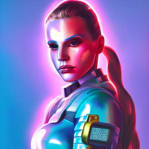 Prompt: portrait of cyborg lana del rey. intricate abstract. intricate artwork cyberpunk by tooth wu, wlop, beeple, dan mumford. octane render, trending on artstation, greg rutkowski ruan jia, cinematic lighting, hyper realism, high detail, octane render, 8 k, key art, blue and pink, iridescent accents