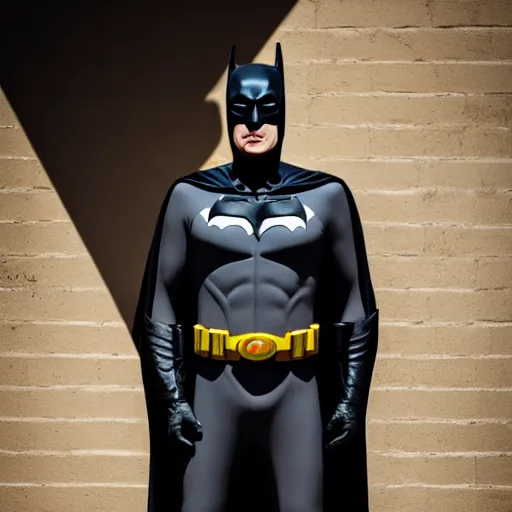 Image similar to Adam West as Batman 2022, EOS-1D, f/1.4, ISO 200, 1/160s, 8K, RAW, symmetrical balance, in-frame, Dolby Vision